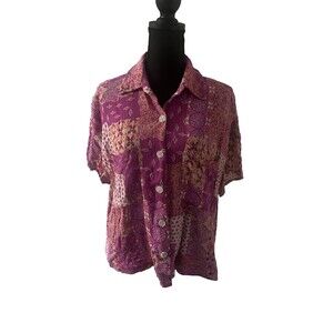 Piper & Scoot Wm's Button Up Floral Patchwork Blouse‎ Sz M Folk Hippie Artsy